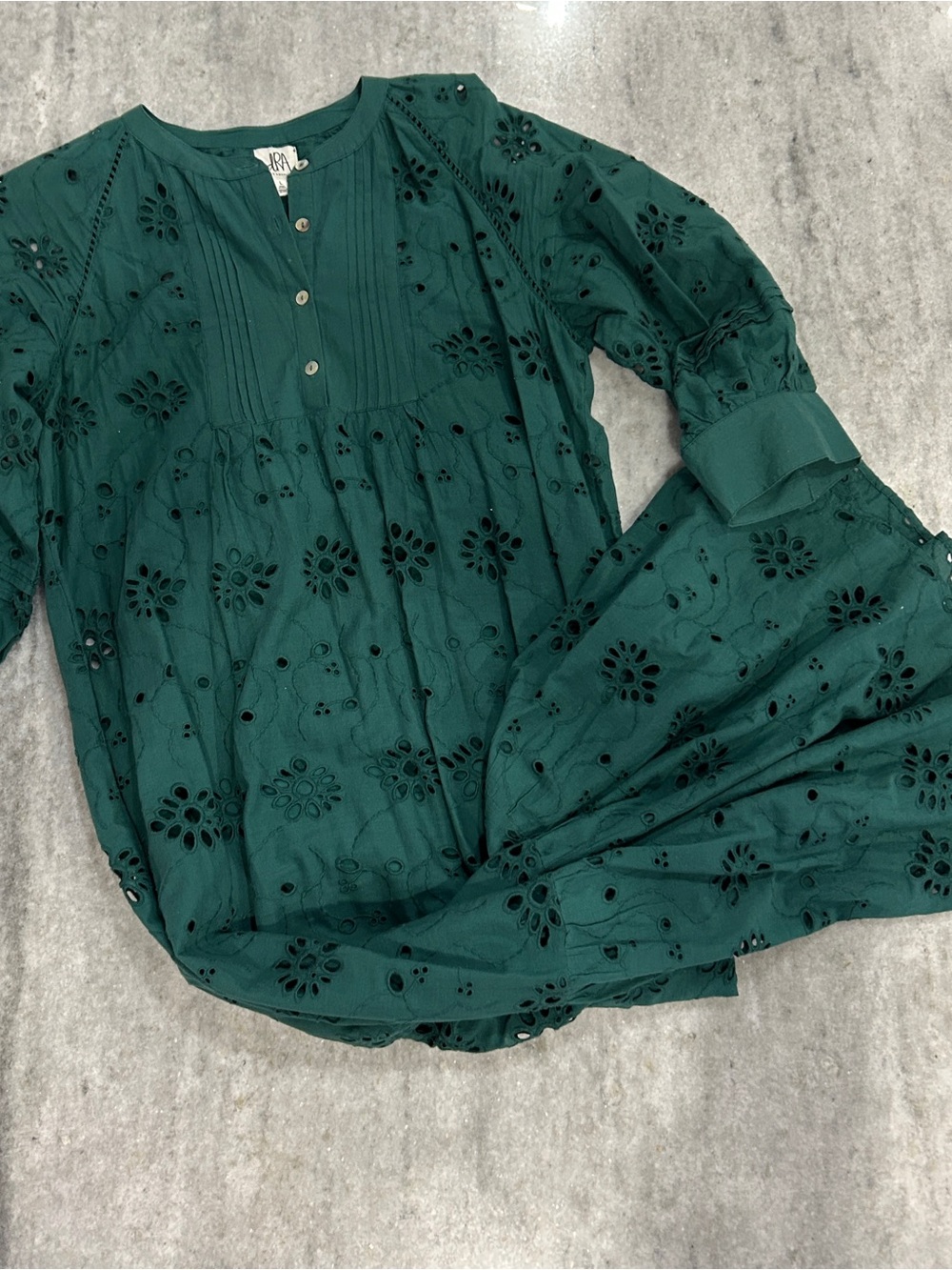 dRA Los Angeles Teal Green Floral Eyelet Maxi Dress Size L